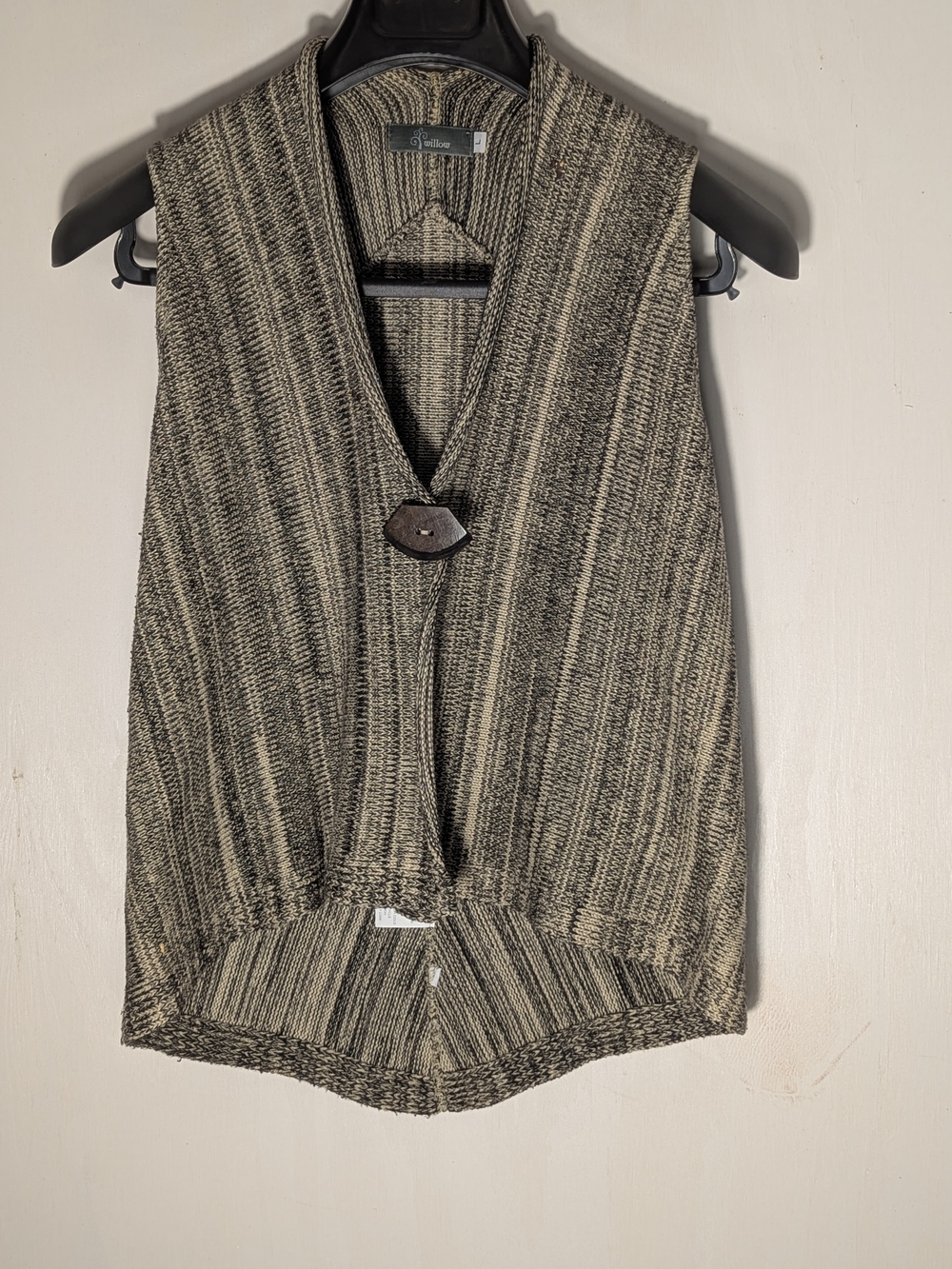 Willow Cotton Blend Knit Vest L Boho Toggle Button Asymmetrical Brown